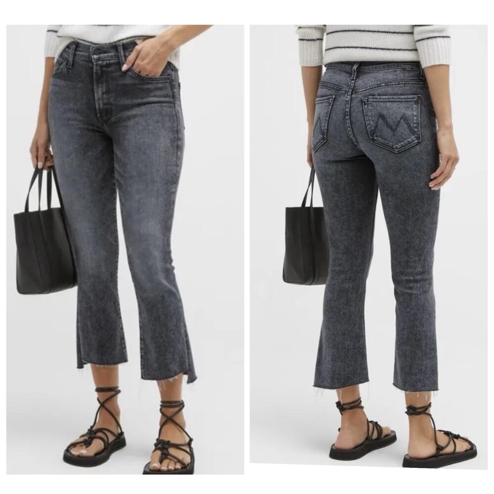 MOTHER The Insider Crop Step Fray Jeans Train Stops Gray Black Raw Step Hem 27